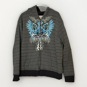 Vintage No Boundaries Hoodie Mens XXL Full Zip Sherpa Lined Cross Skull‎ Y2K